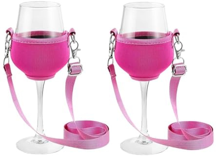 TAKONE 2 Stück Weinglashalter Zum Umhängen – Verstellbare Weinglas Halterung Aus Stoff, Tragbarer Weinhalter Für Halsband, Ideal Für Party, Festival & Outdoor
