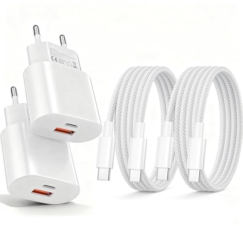 2 Pack 25W USB C Ladegerät,2Port Netzteil Adapter mit 1,8M Nylon ladekabel | für iPhone 16/16 Pro/16 Pro Max/16 Plus/15 14 13 12 11 Pro Max,Samsung S25 S24 S23 Ultra,Schnellladegerät Handys Stecker