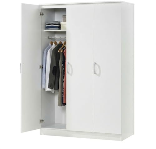 Swish Furniture Highbury 3 Door White Wardrobe Storage Organiser with Shelves, Bedroom Furniture, Wooden Large Capacity Cupboard, Heavy Duty Cabinet, Clothes Storage Unit, Hanging Rail, 180cm Height