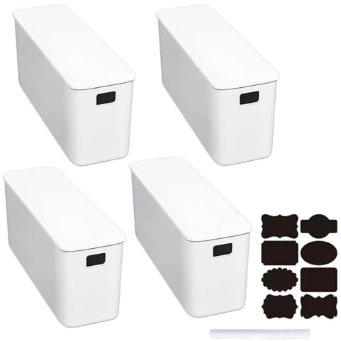 CNKHDZ 4er-Set Aufbewahrungsbox mit Deckel Weiß 37x13x15cm, Stapelbare Aufbewahrungsbehälter mit Deckel, Kunststoff Aufbewahrungsboxen Boxen Aufbewahrung für Regale, Küche, Badezimmer