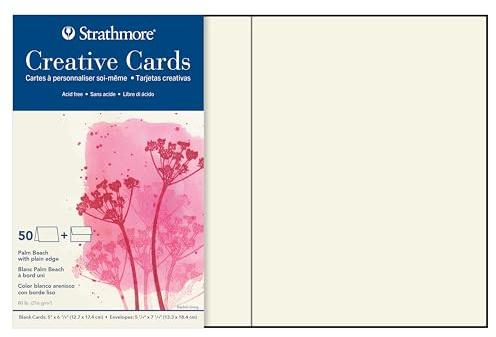 Pro-Art Strathmore Lot de 50 cartes et enveloppes 12,7 x 17,5 cm 50 kg Motif plage de palmier Blanc