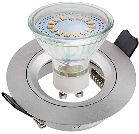 SEBSON Einbaustrahler rund Alu gebürstet inkl. GU10 LED Lampe 5W - Unterputz Decken Einbau Rahmen Leuchte Lochdurchmesser 65mm