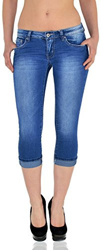 ESRA Damen Capri Jeans Hose Tiefer Bund Caprihose Kurze Jeans Hose bis Übergröße J470