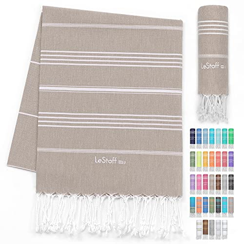 LeStoff Hamamtuch - 100% Bio-Baumwolle, 95 x 180 cm, Vorgewaschen, Saugstark, Schnelltrocknend, Badetuch, Badehandtuch groß, Saunatuch Herren, Saunahandtuch Damen, für Sauna, Wellness, Spa (Beige)