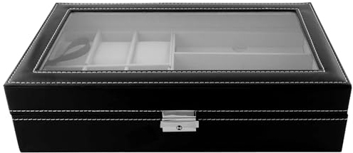 Grinscard Kombi Schatulle für Uhren und Brillen - Schwarz ca. 33 x 20 x 8 cm - Sonnenbrillen und Uhr Präsentationscase