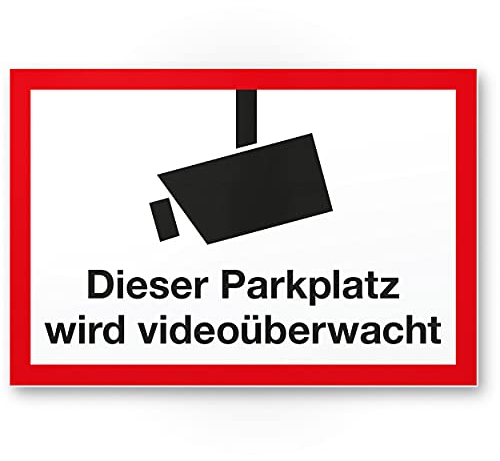 Komma Security Parkplatz videoüberwacht Schild 30 x 20 cm - Achtung Vorsicht Videoüberwachung - Hinweis Hinweisschild Videoüberwacht - Warnschild Warnhinweis