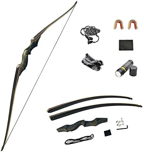 SHARROW Bogenschießen Takedown Langbogen Jagd Recurve Bogen 60 Zoll Traditioneller Jagdbogen Longbow Erwachsener Holz Bogen Griff 25-60lbs Rechte Linke Hand (40lbs, Rechte Hand)