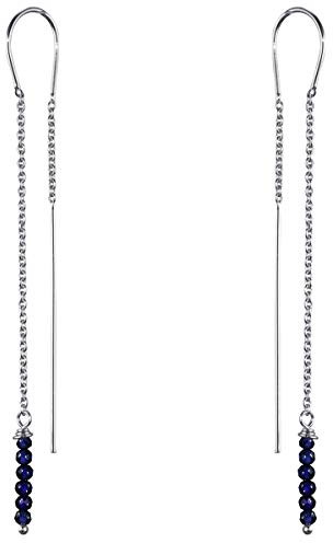 Materia Damen Ohrringe Durchzieher blau - 925 Silber Ohrhänger lang Lapis Lazuli dunkelblau mit Geschenk-Box SO-382-Blau