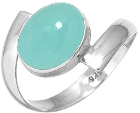 Jeweloporium Aqua Chalcedon Silberring Größe 65 (20,7), 925 Sterling Silber Ring für Damen, ovaler Stein, handgefertigter Schmuck
