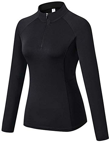 Minghe Womens Pullover 1/4 Zip Running Jacket Thermal Tops Long | Base Layer with Thumb Holes Thermals Yoga Shirts for Ski Hiking Cycling