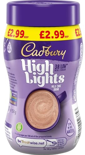 Cadbury Highlights Milk Chocolate Hot Drink, Low Calorie, Stir in Hot Water, Pack of 6, 154g