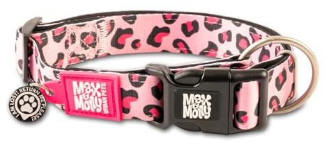 Max & Molly Gotcha! Hundehalsband Halsband Hund mit Smart ID, gepolstertes Neopren Halsband mit Design für sehr kleine Hunde, wasserdicht, bequem, verstellbar, Leopard Pink, XS