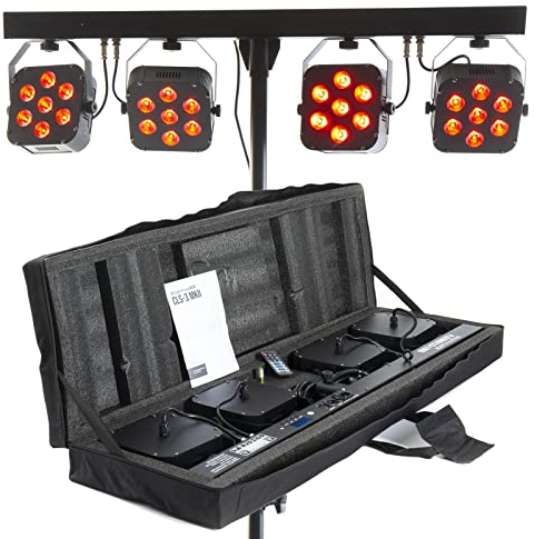LightmaXX Platinum CLS-3 MKII LED Scheinwerfer Set - 28x 8W RGBW, 4 Positionierbare Scheinwerfer, Inklusive Stativ, Fernbedienung, Fußschalter, Transportkoffer - Ideal für Mobile DJs und Lichteffekte