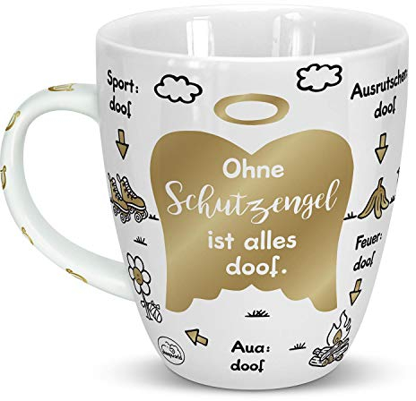 Sheepworld Tasse Ohne Schutzengel ist alles doof | Porzellan, 45 cl | Porzellantasse für Kaffee und Tee, Tasse mit Spruch, Schutzengel | 46507
