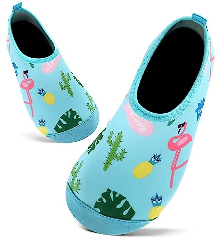 Badeschuhe Kinder Schwimmschuhe Wasserschuhe Schnell Trocknend Strandschuhe Aquaschuhe für Jungen Mädchen Baby Beach Pool(Blau Flamingo,8.5/9 UK Child,26/27 EU)