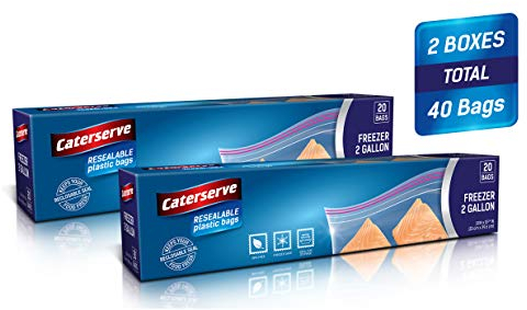 Large Freezer Bags – Ziplock Storage Bags – 40 pcs Resealable Bags for Soup, Fruit, Veggies, Snacks – Reusable Airtight Leakproof Seal – Made of Non-BPA Plastic – 2-Gallon Capacity