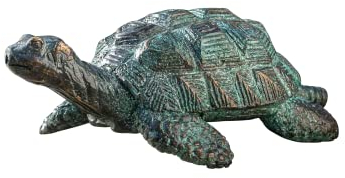 IDYL Bronze-Skulptur Kleine Schildkröte | 7x10x17 cm | Tierfigur aus Bronze handgefertigt | Gartenskulptur oder Teich-Dekoration | Hochwertiges Kunsthandwerk | Wetterfest
