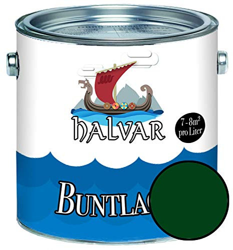 Halvar Buntlack für Holz & Metall SEIDENMATT Grün RAL 6000-6037 Holzfarbe Holzlack Innen & Außen robuster Kunstharzlack Wetterbeständig & perfekter Langzeitschutz (5 L, RAL 6005 Moosgrün)