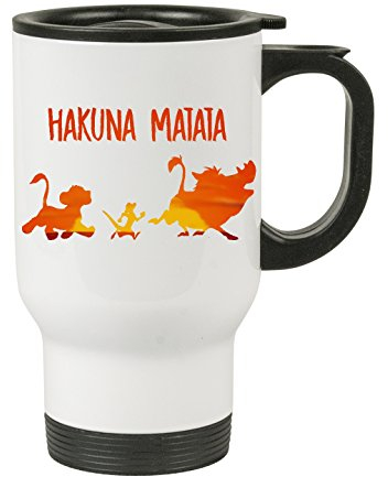 Forever Personal Designs Lion Hakuna Quote White Travel Mug with Gift Box