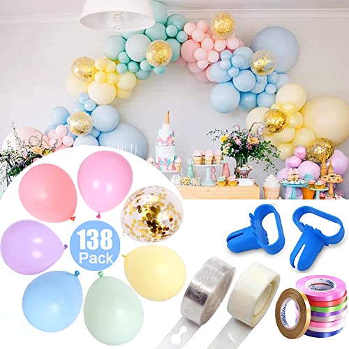 Pastell Luftballons Girlande Set, OEMG 138 Stück 5 10 12 Zoll Macaron Farbige Balloon Arch Kit mit Lochband, Band und Klebepunkte, für Geburtstags Junggesellenabschied Baby Shower Party Dekoration