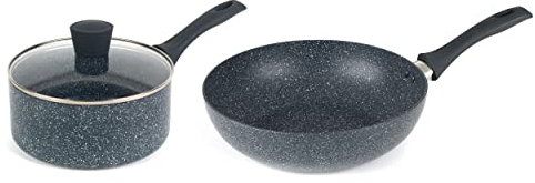 Russell Hobbs COMBO-7552A Nightfall Stone 2-Piece Pan Set – Non-Stick Cooking Pots, 20 cm Saucepan with Lid and 28 cm Stir Fry Pan, Suitable for All Hob Types, Pressed Aluminium Cookware, PFOA-Free