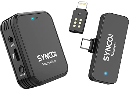 SYNCO Wireless-Lavalier-Smartphone-Handy-Mikrofon 9 kreativ Soundeffekt 2.4GHz MFi Zertifiziert 150m Audioübertrag Ansteckmikrofon Kabellos Funkmikrofon Lightning USB-C für Handy Smartphone G1TL