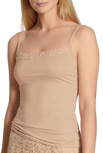 CALIDA Natural Comfort Lace Top spaghetti dames, top spaghetti fonctionnel avec dentelle à l'encolure, bretelles réglables