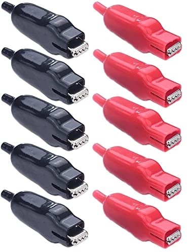 RUNCCI-YUN 10 pz Clip a Coccodrillo Elettriche,20A metallo isolamento clip, clip isolamento test batteria morsetti a coccodrillorosso/nero per test di laboratorio,Batteria Auto