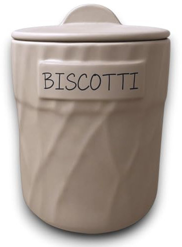 KORAT - Biscottiera Decorata in Ceramica con Coperchio Ermetico, Disponibile in 2 Colori, Dimensione 14x14x20 Cm, 4 Fantasie Diverse, Barattolo Porta Biscotti (Tortora, 14x14x20 Cm)
