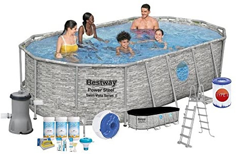 Bestway Piscina Power Steel Swim Vista - Bundle da piscina, 427 x 250 x 100 cm