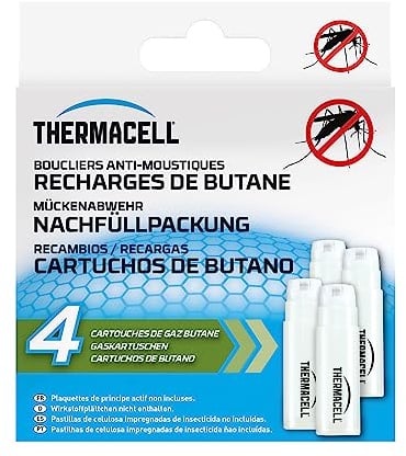 Thermacell - Lot de 4 Cartouches de Gaz Butane pour Bouclier Diffuseur et Lanterne Anti Moustiques - Effet Rapide, Inodore