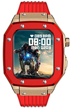 Enze - Funda de Acero Inoxidable Compatible con Apple Watch Series 7 de 45 mm 6/5/4 iWatch SE de 44 mm Resistente Funda Protectora a Prueba de Caídas con Correa Deportiva de Silicona