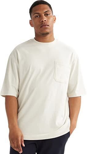 alsestudio Men`s Oversized T-Shirt 100% Cotton Premium Quality Soft Touch Short Sleeve with Pocket Essential Style Oversized Fit Casual T-Shirt for Men-Off White-Medium