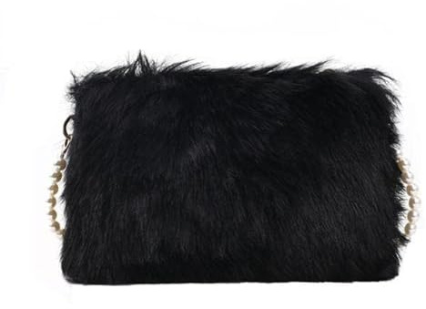 YWINETO Umhängetasche für Damen und Mädchen, Kunstfell, mit Kette, flauschige Handtasche für Abend und Handy, modische Clutch und Tragetasche