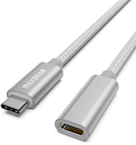 Maxonar Cavo di prolunga USB C (2M) USB3.1 (5gbps) TipoC Maschio a Femmina Estensione Ricarica e Sincronizzazione per MacBook Pro 2023 M3 Pro M2 Max Galaxy S23/S22 Note 20 Pixel 8 Dell XPS argento