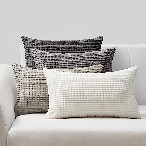 Topfinel Kissenbezug 30x50 cm Grau 4er Set Cord körnig Kissenbezüge Kissenhülle Dekokissenbezug Sofakissen Dekokissen deko für Sofa Schlafzimmer Wohnzimmer Balkon Kinder flauschig Farbverlauf