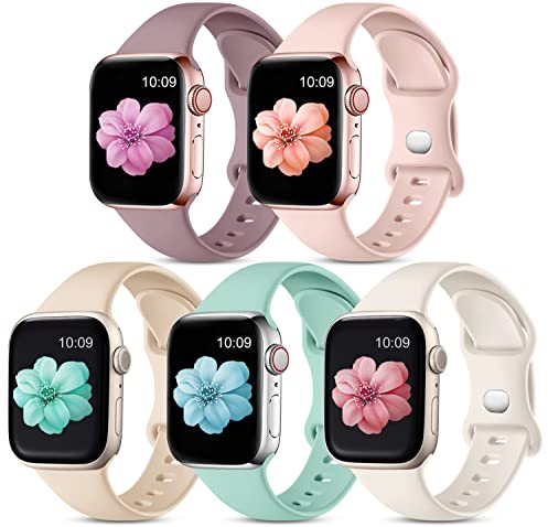 CeMiKa 5 pack braccialetti compatibili con Apple Watch 41 mm 38 mm 40 mm 42 mm, cinturini sportivi in silicone morbido per iWatch Series 10 9 8 7 6 5 4 3 SE, uomini e donne, Colour F