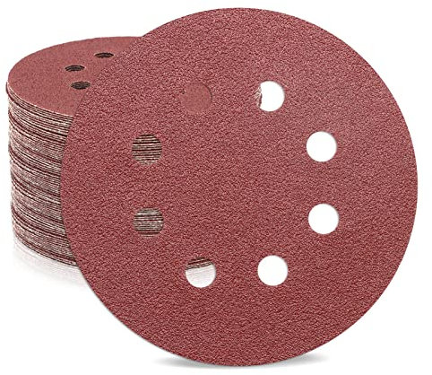 ZEHIQ 125mm Schleifpapier 80er Körnung, grobe Körnung, 8 Löcher, Schleifscheibe, Klettverschluss, Schleifpapier, Aluminiumoxid, runde Schleifpads für Exzenterschleifer, 50 Stück