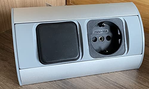 Presa angolare 1 scomparto Schuko + interruttore per cucina, bagno, soggiorno, mobili. Presa ideale per piano cucina come presa da parete (1 scomparto Schuko + interruttore)