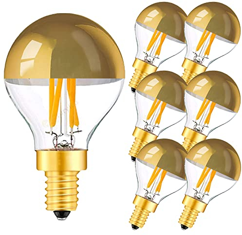 karedle oard 6er Pack G45 Kopfspiegellampe Golden LED Glühbirne E14-Sockel Edison Lampe ersetzt 40 Watt, 4W, 240 Lumen, 2700K warmweiß, LED Filament Fadenlampe, mit dimmenden, 220V, Gold
