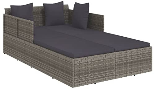 vidaXL Chaise Longue avec Coussins Gris 182x118x63 cm résine tressée