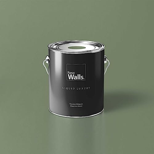 New Walls Premium Wandfarbe Grün, Khaki Liquid Luxury Dispersionsfarbe für Innenräume – 5 L