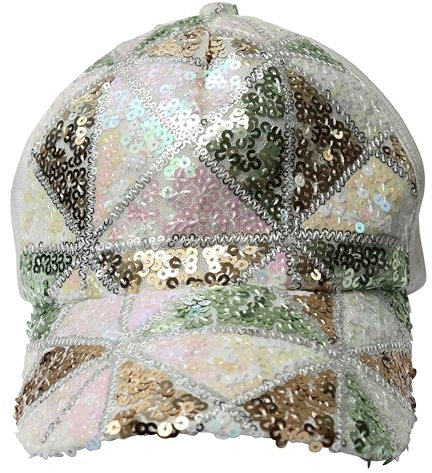 Forest & Twelfth Fashion Bling Baseball Cap Hut Verziert mit Kristall Strass Faux Edelsteine Stickerei, Baseball Cap Pailletten Abstrakt Weiß, Einheitsgröße