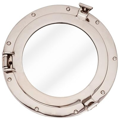 NKlaus 28cm Bullaugenspiegel Aluminium vernickelt Wandspiegel Nautische Deko Maritim 15002