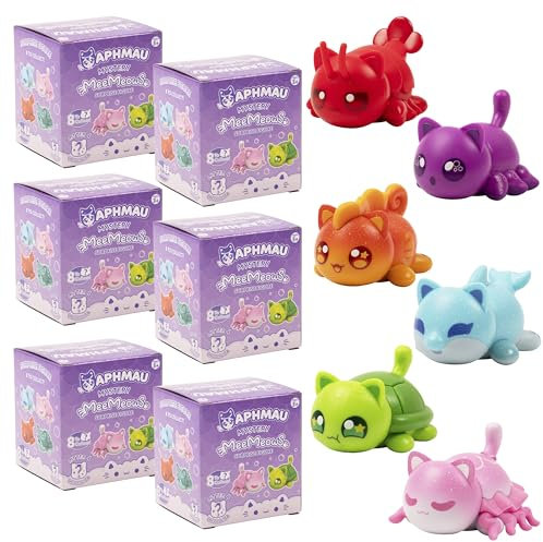 Aphmau MeeMeow Mystery Figuren 6er Pack - Serie 4; YouTube Gaming Channel, Blind Box, 1 von 8 Möglich Unter dem Meer MeeMeows, Offizieller Merch