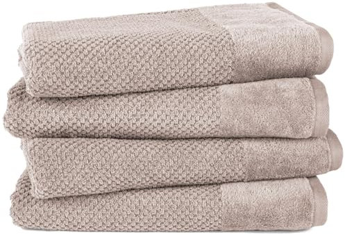 Pure Label 4-TLG. Badetücher Set mit Anhängeschlaufe aus 100% Baumwolle, saugstark, weich und Oeko-TEX Zertifiziert - 4 Badetücher aus Baumwolle 70x140 cm, Beige - Taupe