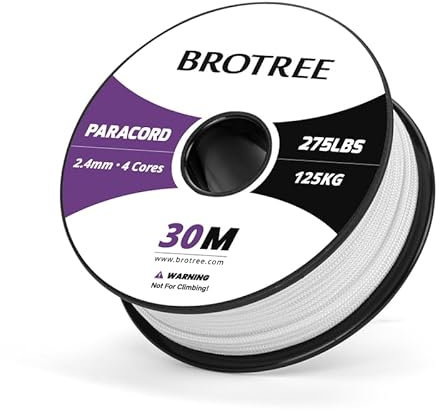 Brotree 275 Paracord 2.4mm Tactical Cord 30M Nylon Rope 4 Strands Parachute Cord for Outdoor, Craft, DIY - 125kg Breaking Load (White)