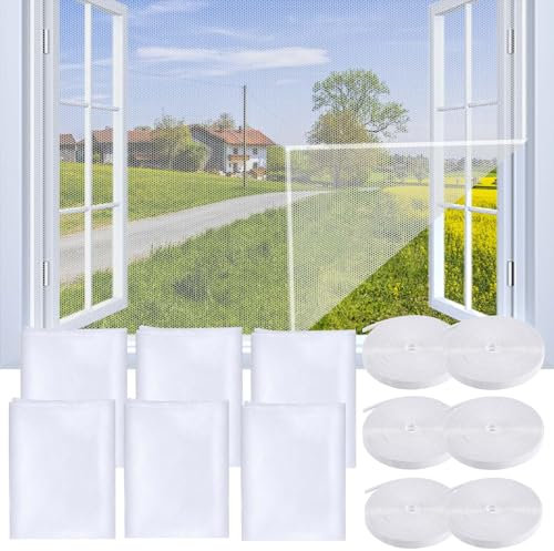 6 Pièces Moustiquaire Fenetre,150x130cm Moustiquaire Pour Fenêtre Avec 6 Rouleaux De Bandes Autocollantes, Filet Écran Insecte,Moustiquaires Pour Fenêtre,Sans Perçage Facile à Installer.