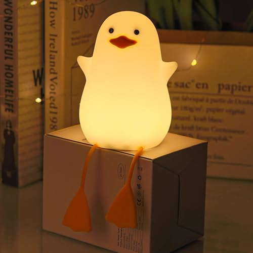 LED Nachtlicht Kinder,süße Enten-Nachttischlampe aus Silikon für Kinderzimmer mit Dimmbar + Timer, Geburtstags-Weihnachtsgeschenke für Jungen und M