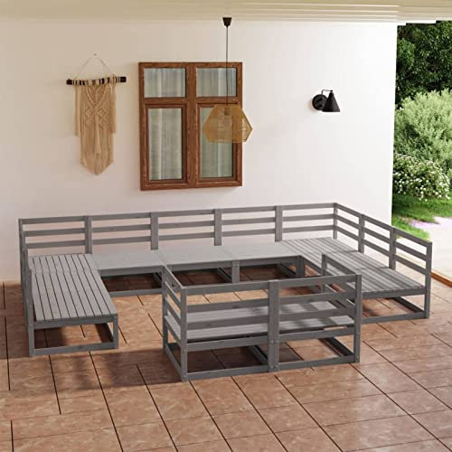 ZEYUAN Muebles de jardín 11 Piezas, Conjunto Jardin, Juego De Terrazas, Conjunto Terraza Exterior, Terrazas Chill out, Set Mueble Jardin, Madera de Pino Maciza